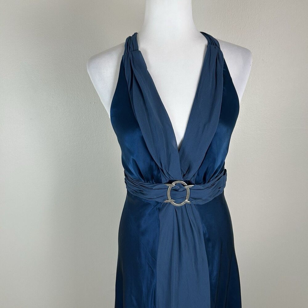 90s Donna Ricco dress size 6 100% silk fly away front maxi Event Evening Blue - Picture 3 of 5